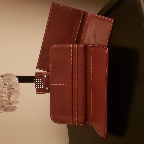 Red Textured Leather Wallet with Rhinestone Magnetic Snap Closure - Picture 8 of 14